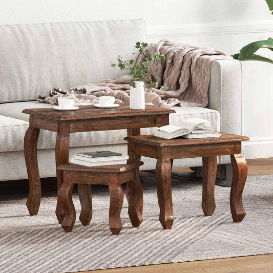 Nesting Table 3 pcs Brown Solid Mahogany wood
