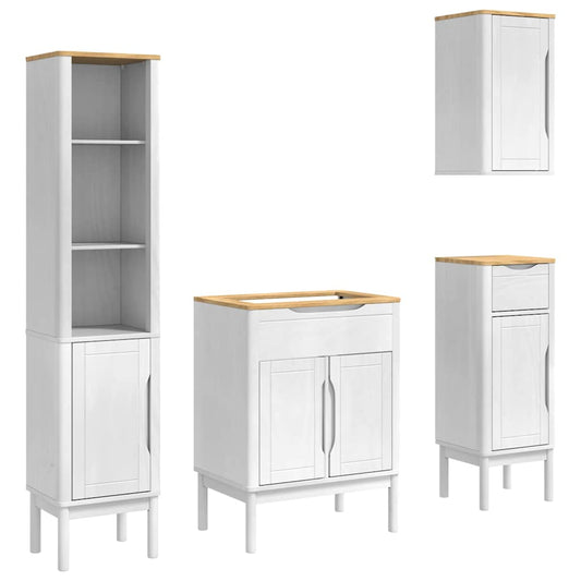 Bathroom Furniture Set FLORO 4 pcs White Solid Pine Wood