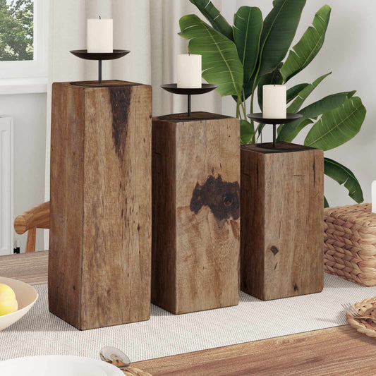Candle Holder 3 pcs Natural Solid Reclaim wood