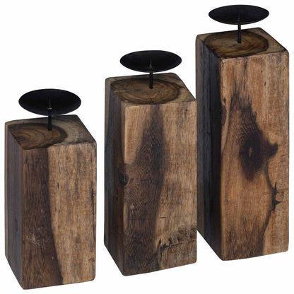 Candle Holder 3 pcs Natural Solid Reclaim wood