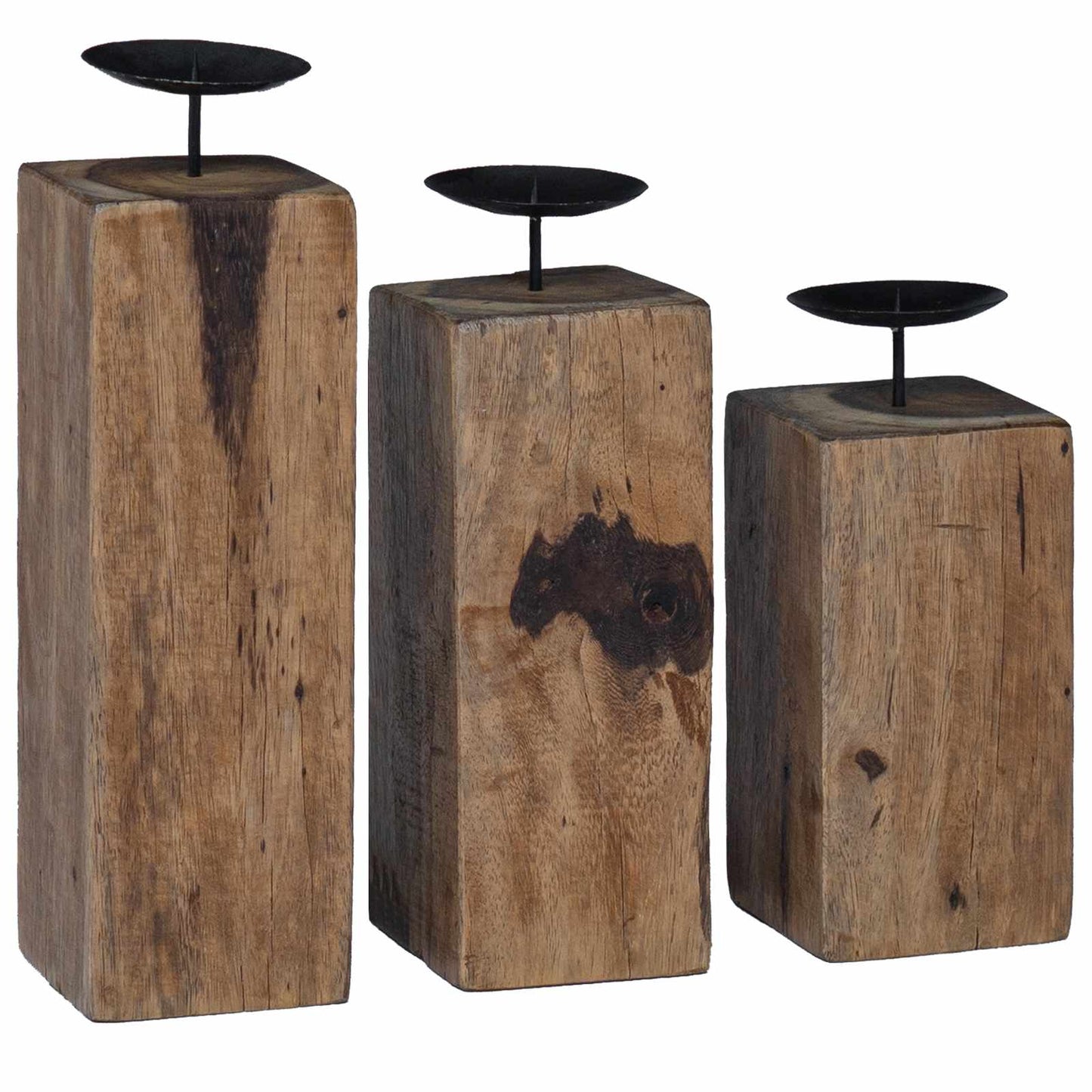 Candle Holder 3 pcs Natural Solid Reclaim wood