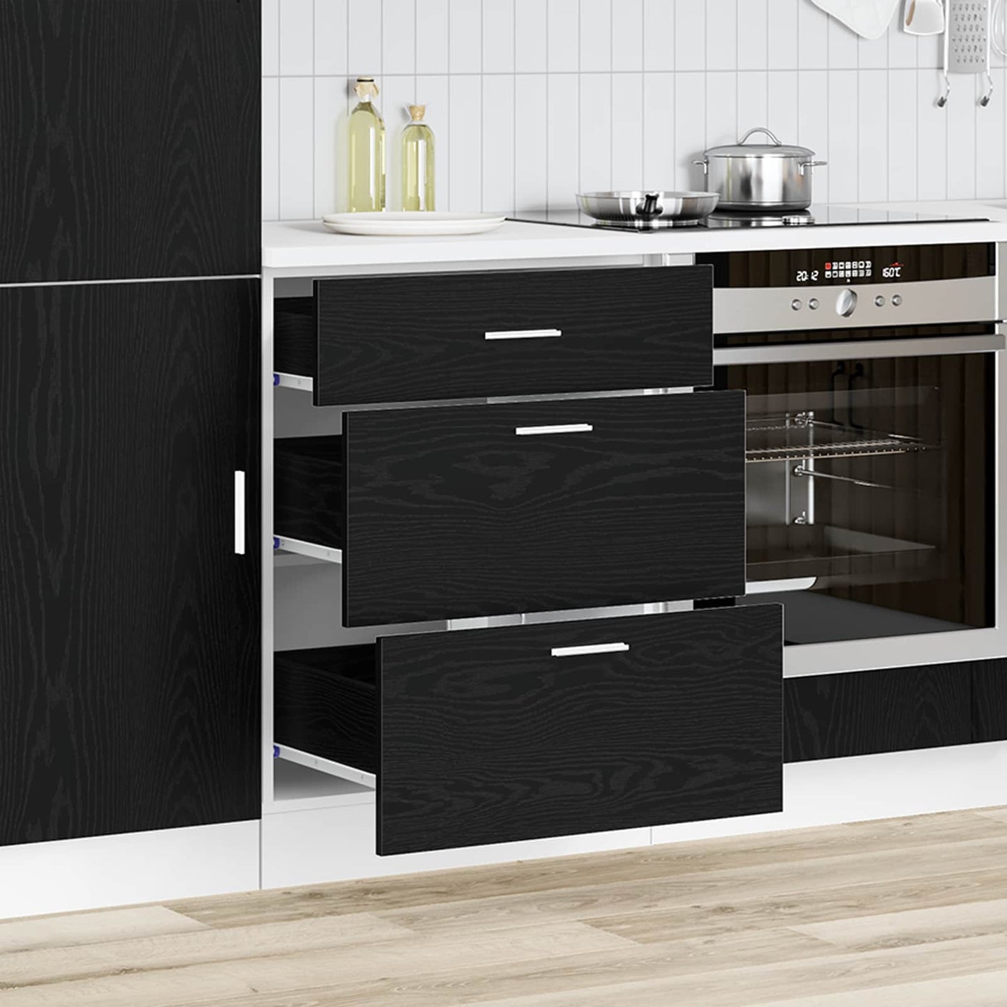 Kitchen Base Cabinet with Drawer Black Oak 60 x 46 x 81.5 cm
