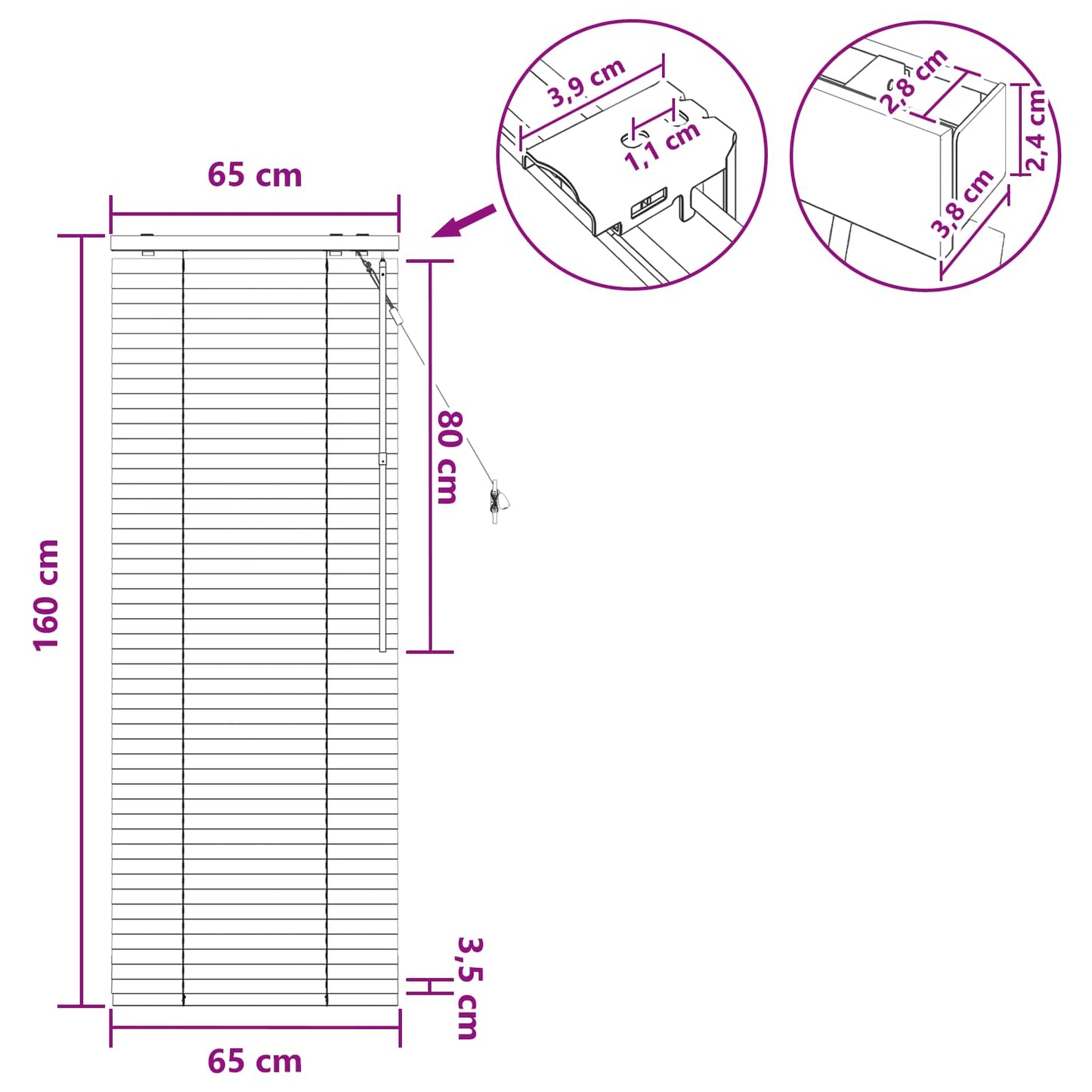 Venetian Blind Oak Look 65 x 160 cm 35 mm Solid Paulownia Wood