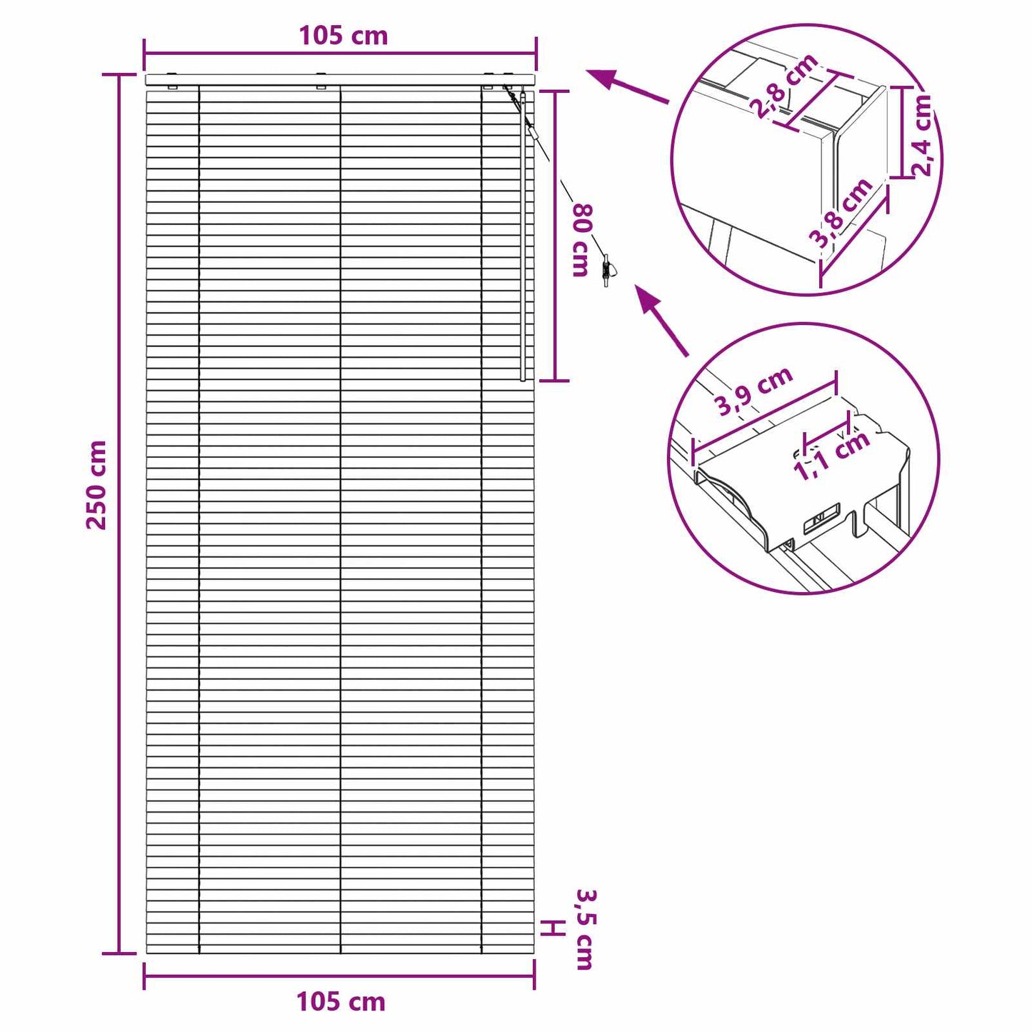 Venetian Blind Oak Look 105 x 250 cm 35 mm Solid Paulownia Wood
