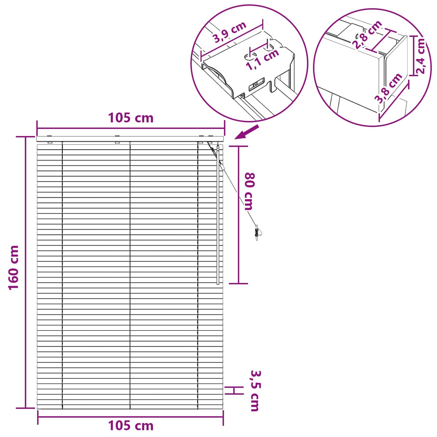 Venetian Blind White 105 x 160 cm 35 mm Solid Paulownia Wood