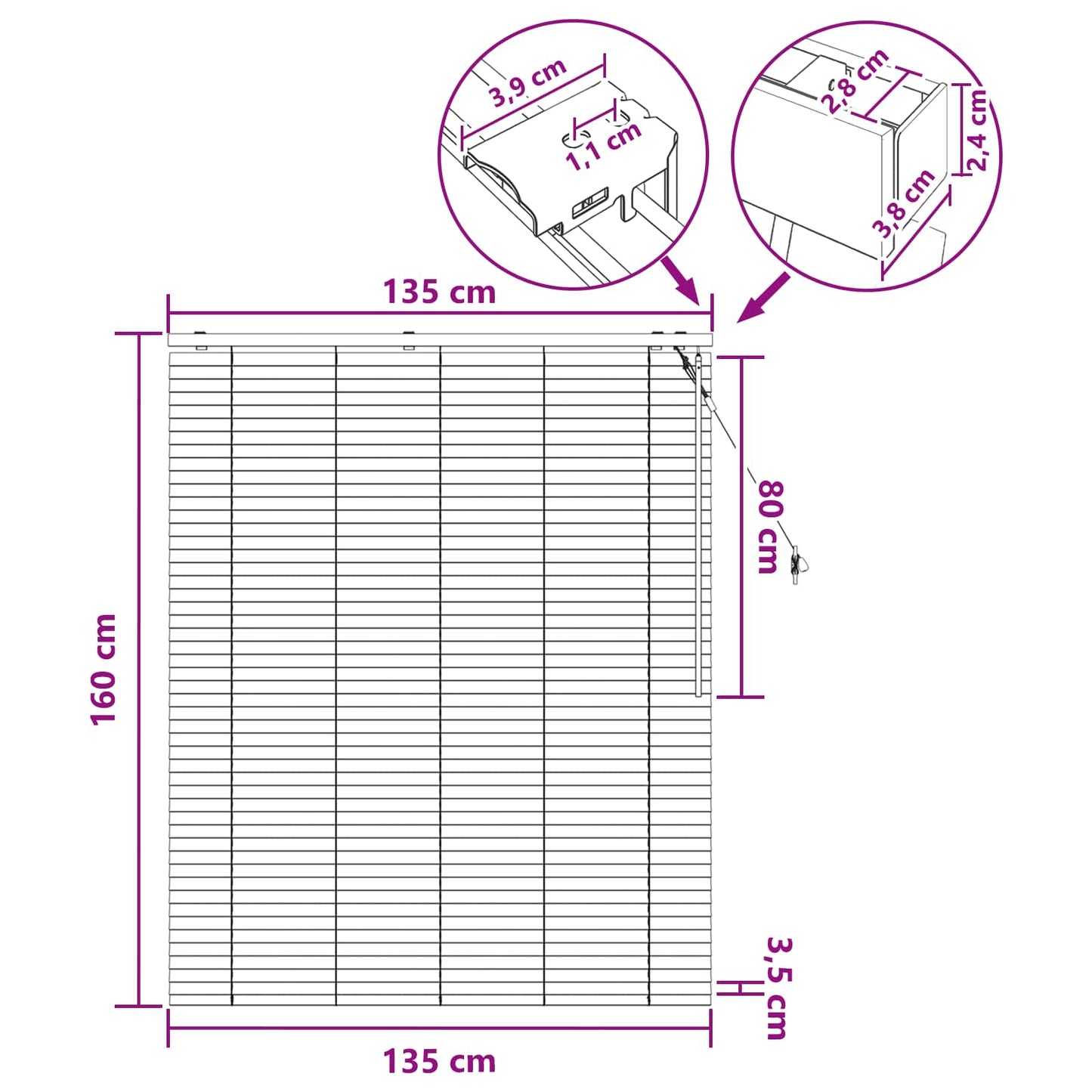 Venetian Blind White 135 x 160 cm 35 mm Solid Paulownia Wood