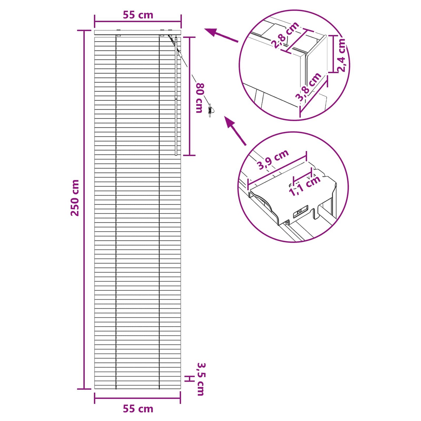 Venetian Blind White 55 x 250 cm 35 mm Solid Paulownia Wood
