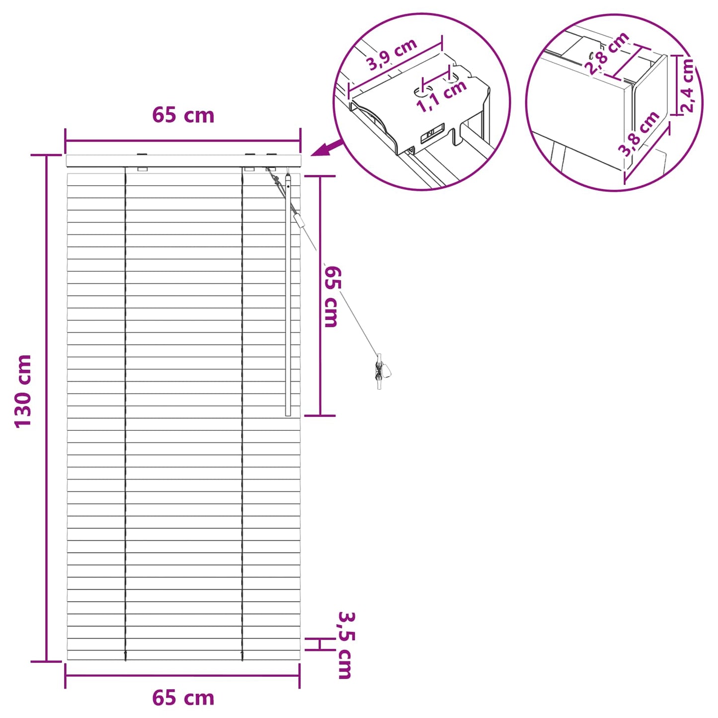 Venetian Blind Black 65 x 130 cm 35 mm Solid Paulownia Wood