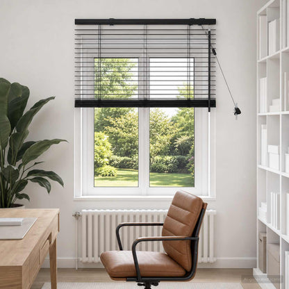 Venetian Blind Black 95 x 130 cm 35 mm Solid Paulownia Wood