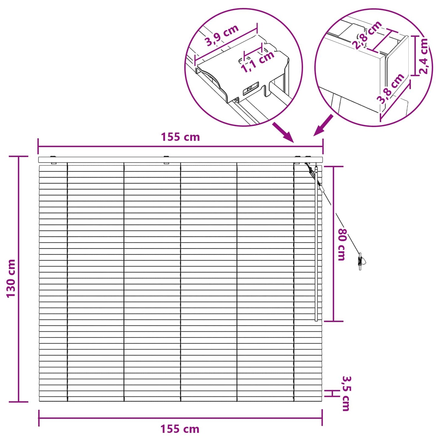 Venetian Blind Black 155 x 130 cm 35 mm Solid Paulownia Wood