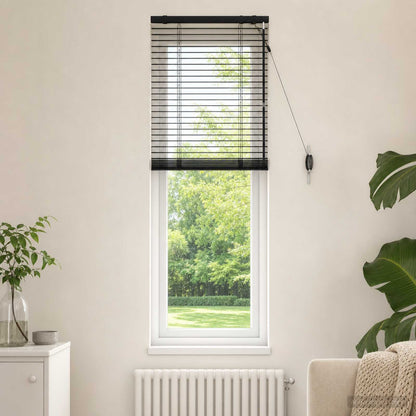 Venetian Blind Black 55 x 160 cm 35 mm Solid Paulownia Wood