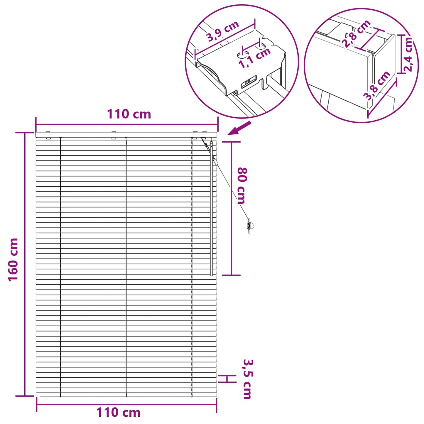 Venetian Blind Black 110 x 160 cm 35 mm Solid Paulownia Wood