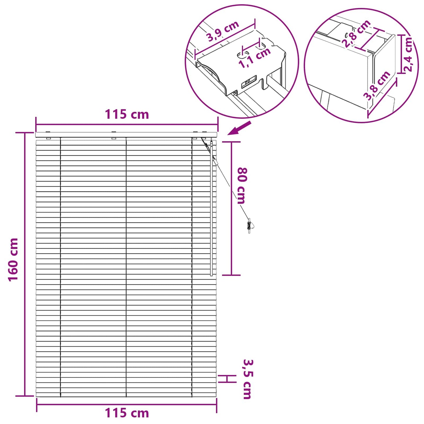 Venetian Blind Black 115 x 160 cm 35 mm Solid Paulownia Wood