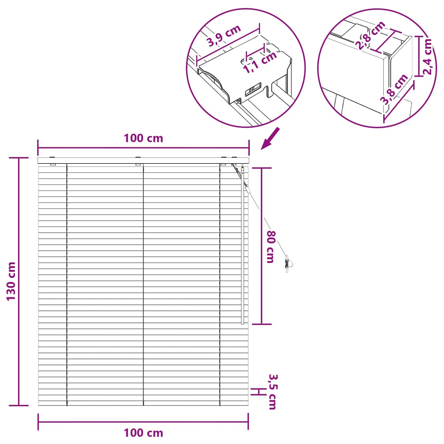 Venetian Blind Dark Brown 100 x 130 cm 35 mm