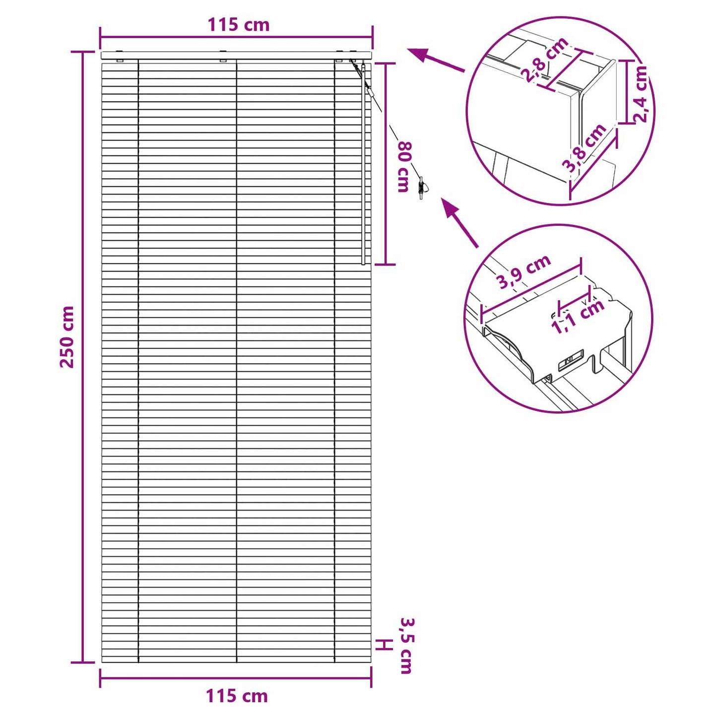 Venetian Blind Dark Brown 115 x 250 cm 35 mm