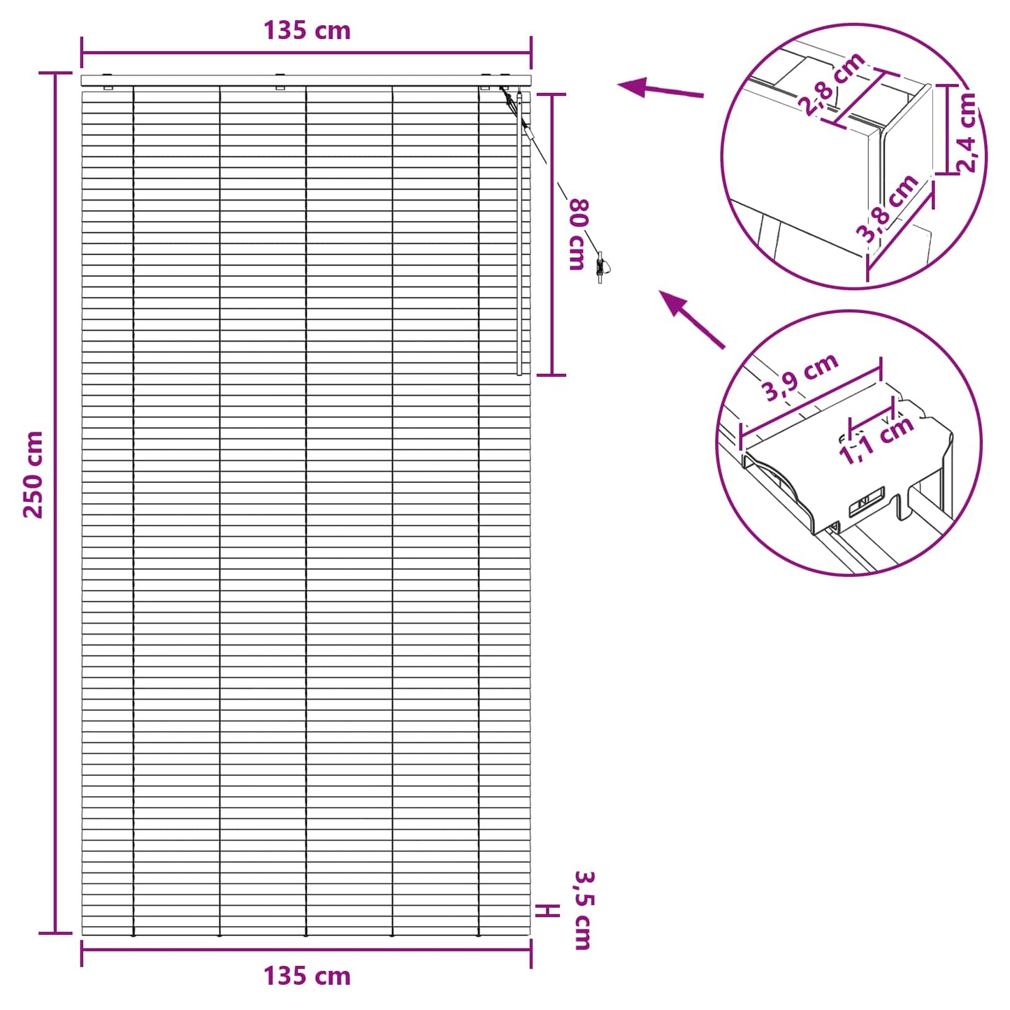 Venetian Blind Dark Brown 135 x 250 cm 35 mm
