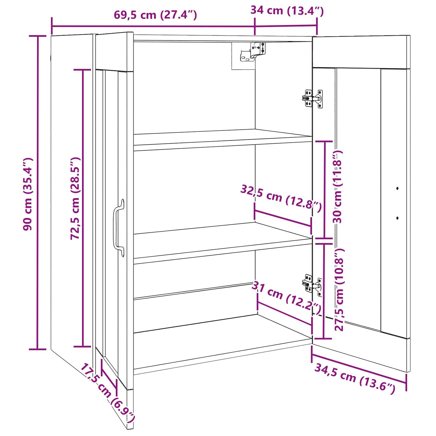Storage Cabinet Wall-mounted Old Wood 69.5 x 34 x 90 cm