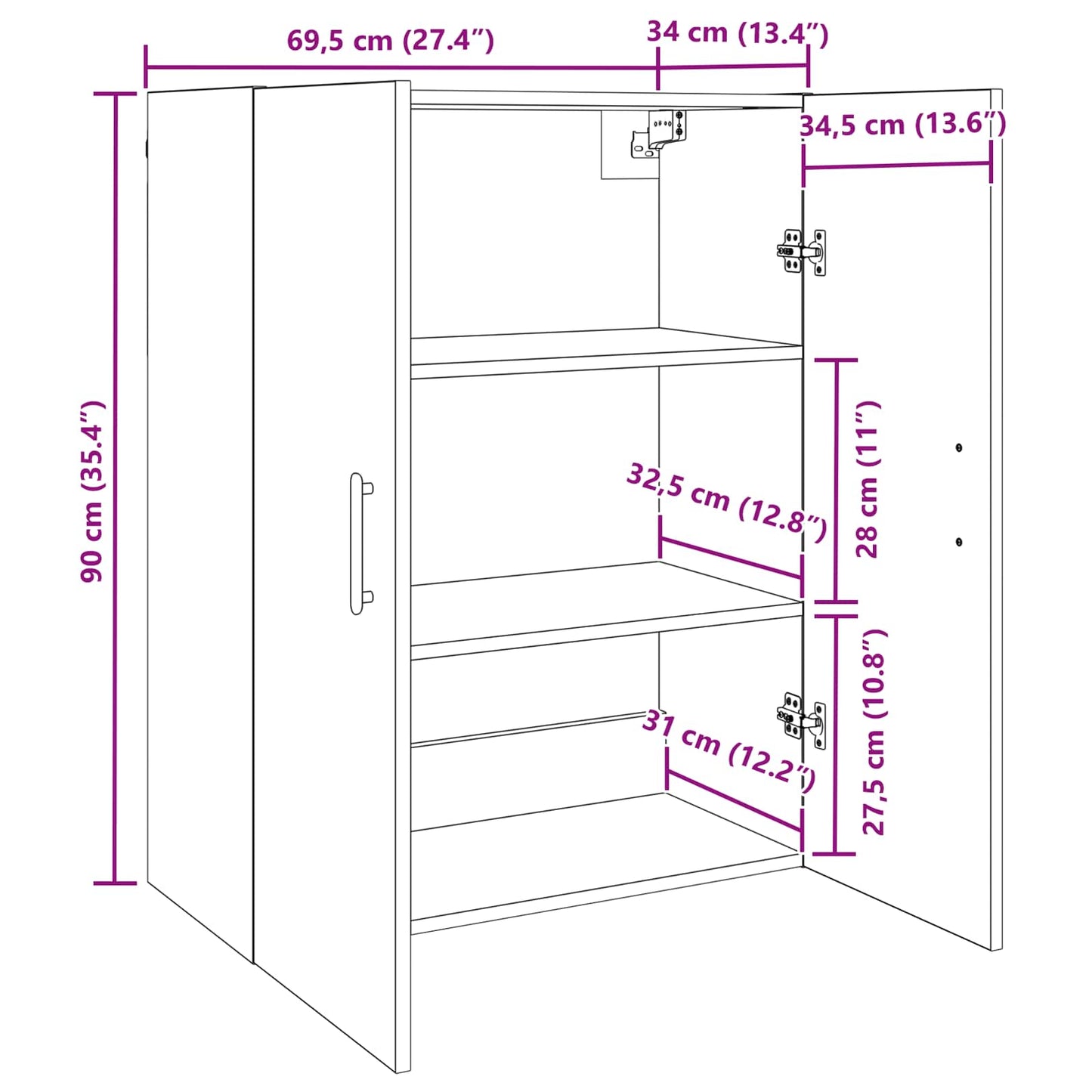 Wall Cabinet Black Oak 69.5 x 34 x 90 cm Engineered Wood