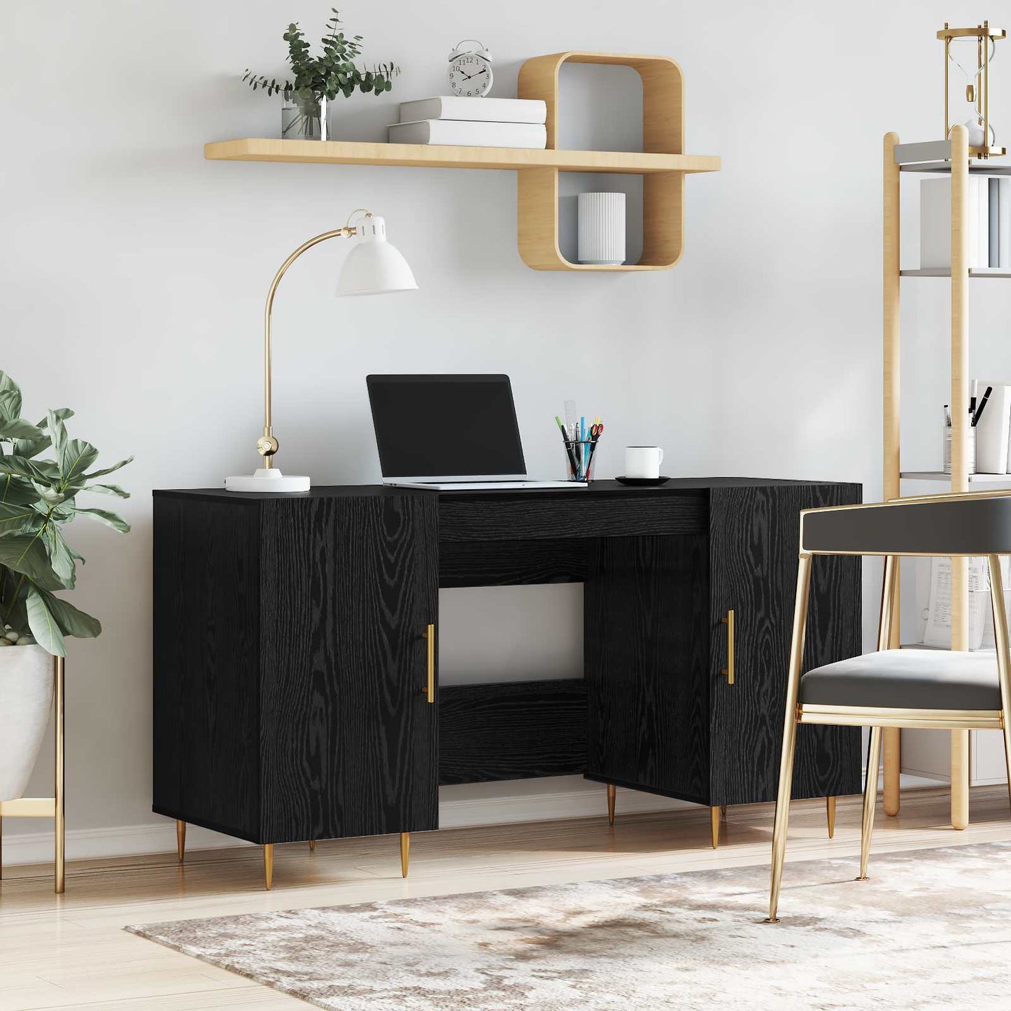 Desk with Shelf Black oak 140 x 50 x 75 cm Engineered wood