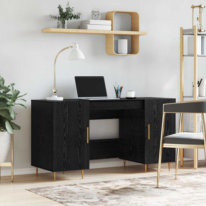 Desk with Shelf Black oak 140 x 50 x 75 cm Engineered wood