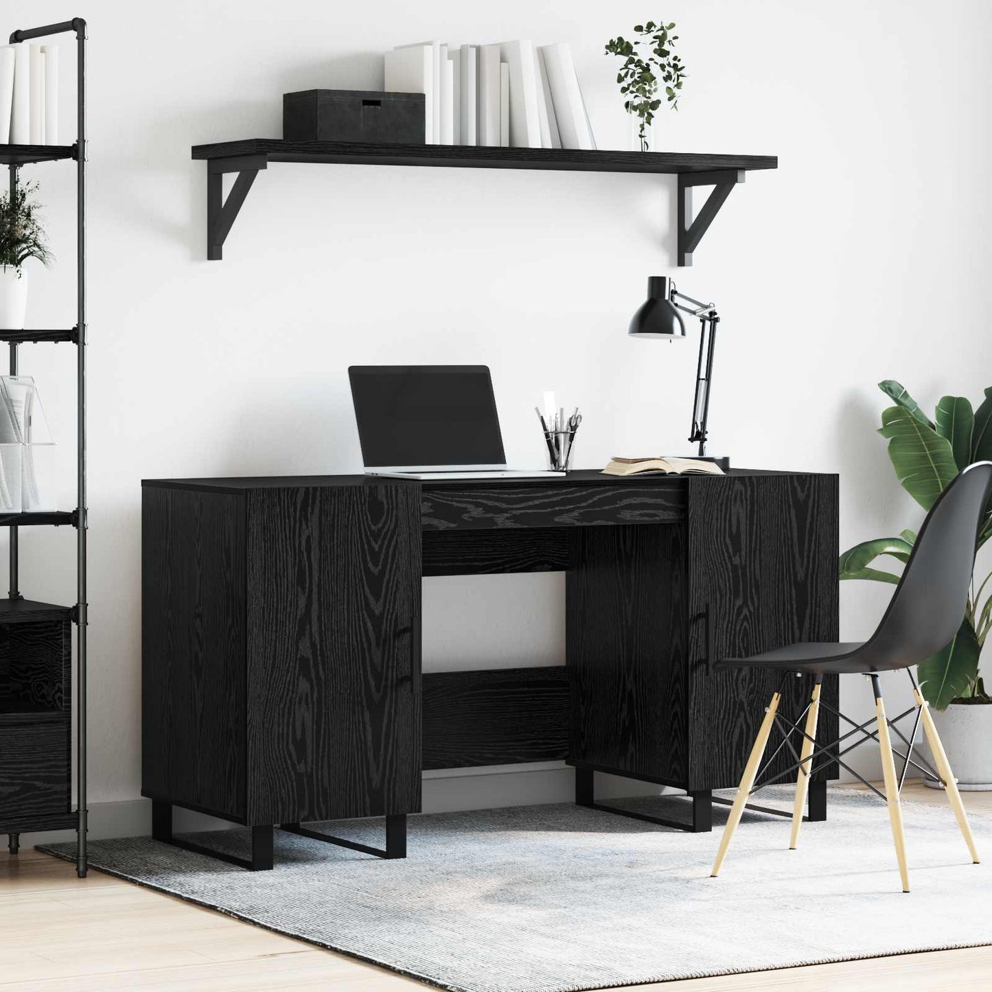 Desk with Shelf Black oak 140 x 50 x 75 cm Engineered wood