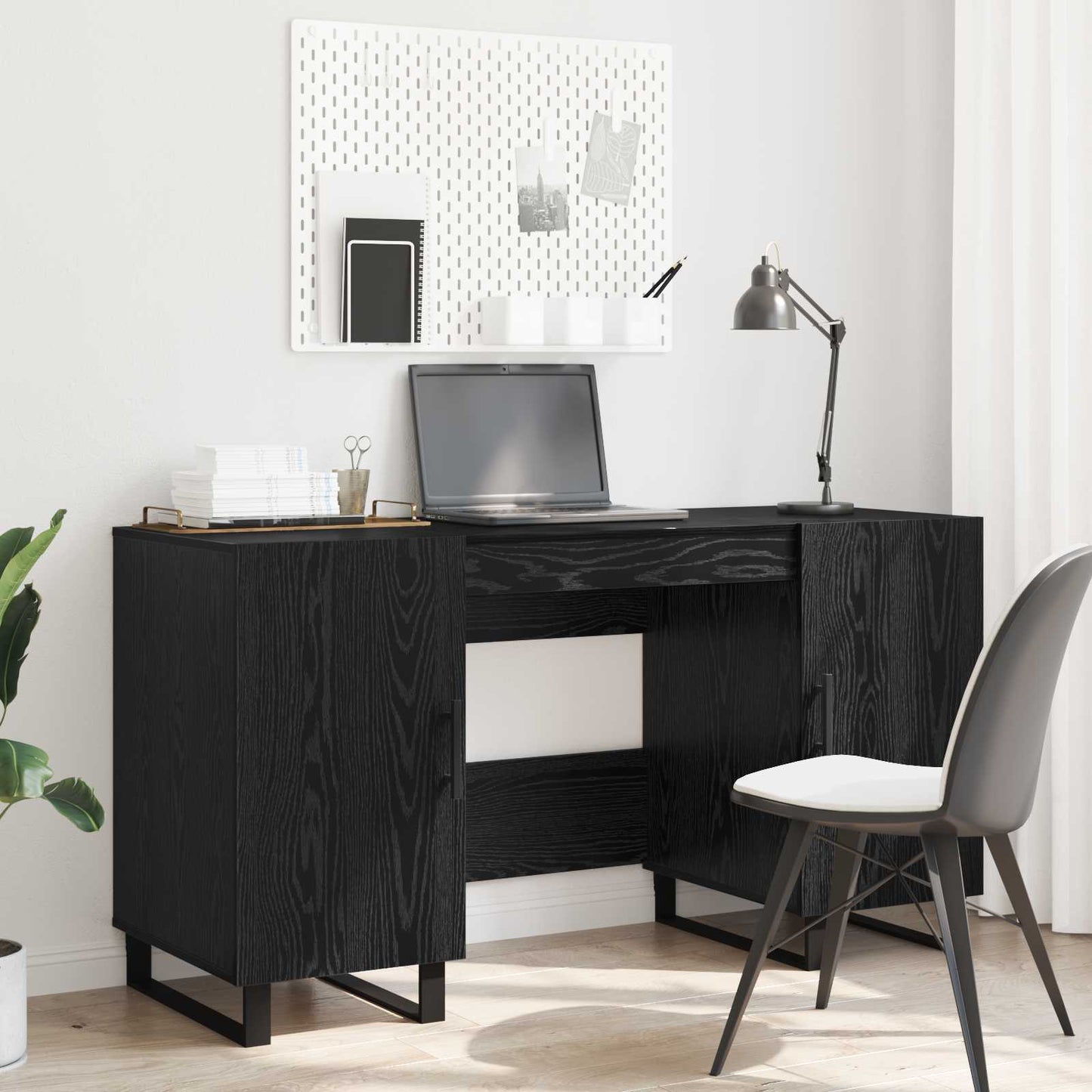 Desk with Shelf Black oak 140 x 50 x 75 cm Engineered wood