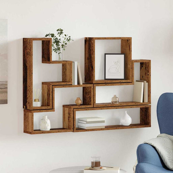 Wall Cube with Shelf Wall-mounted Other with Storage Old wood 96 x 12 x 64 cm Engineered wood