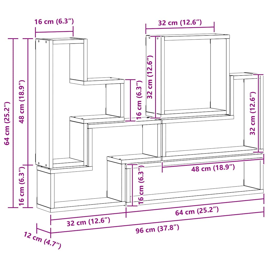 Wall Shelf Wall-Mounted Artisan Oak 96 x 12 x 64 cm