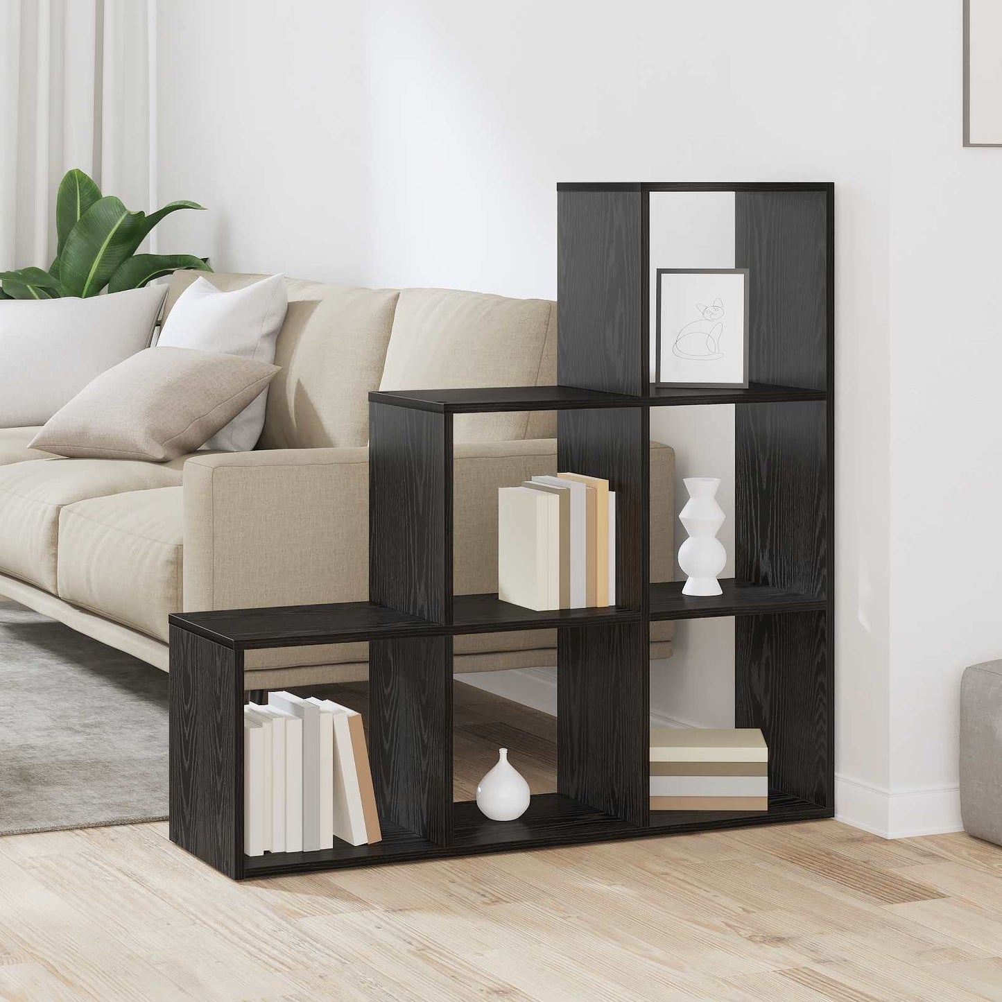 Room Divider Bookcase Black Oak 99 x 29 x 99 cm Engineered Wood