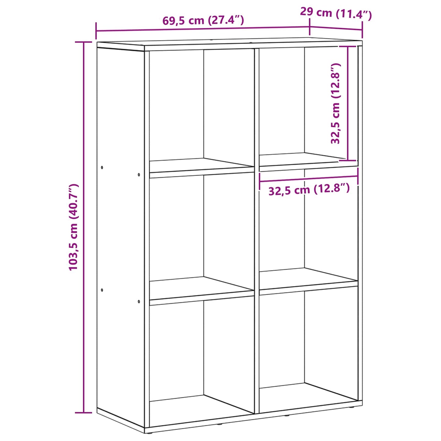 Book Cabinet 6-Tier 69.5 x 29 x 103.5 cm Engineered Wood