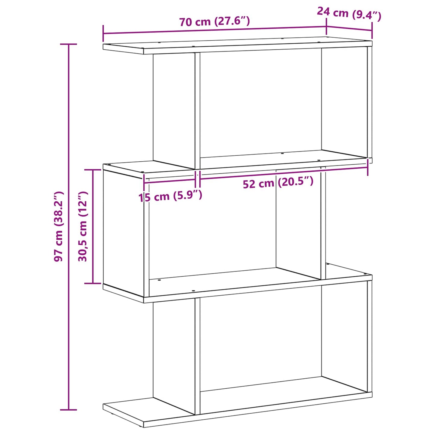 Book Cabinet Black Oak 70 x 24 x 97 cm Engineered Wood