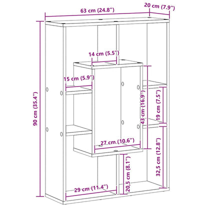 Bookcase Black oak 63 x 20 x 90 cm Engineered wood