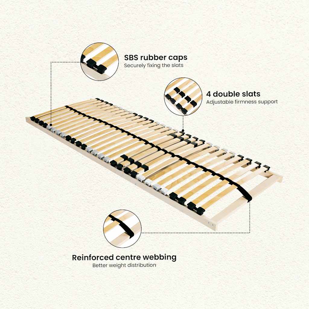 Slatted Bed Base Brown 90 x 190 cm Solid Beech Wood