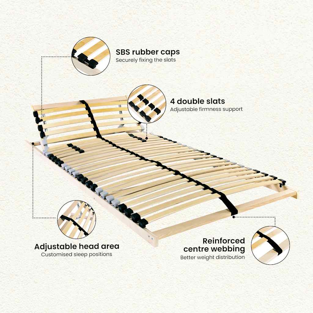 Slatted Bed Base Brown 140 x 190 cm Solid Beech Wood