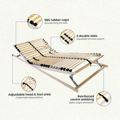 Slatted Bed Base Manual Brown 70 x 190 cm Solid Beech Wood