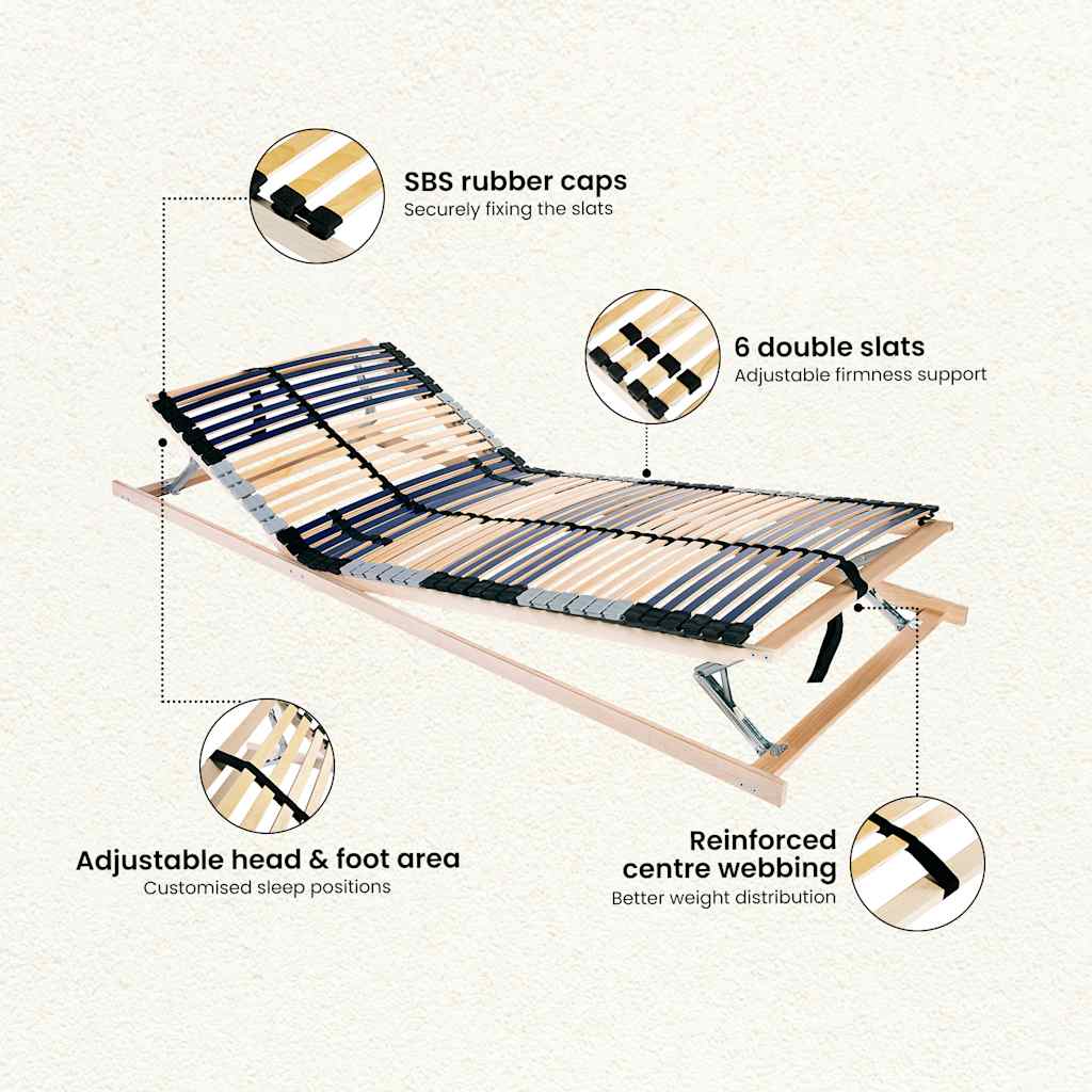 Slatted Bed Base Manual Brown 80 x 190 cm Solid Beech Wood