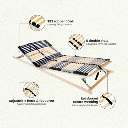 Slatted Bed Base Manual Brown 80 x 190 cm Solid Beech Wood