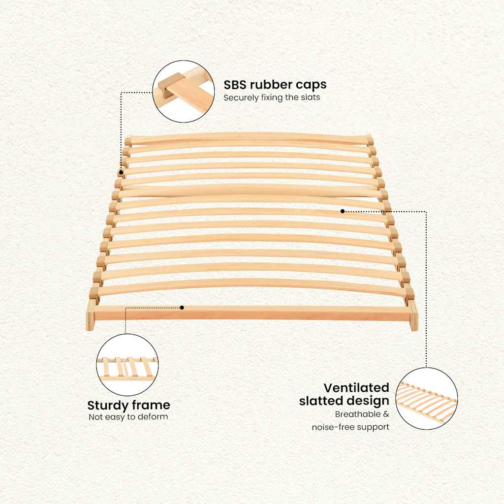 Slatted Bed Base Brown 80 x 190 cm Solid Beech Wood
