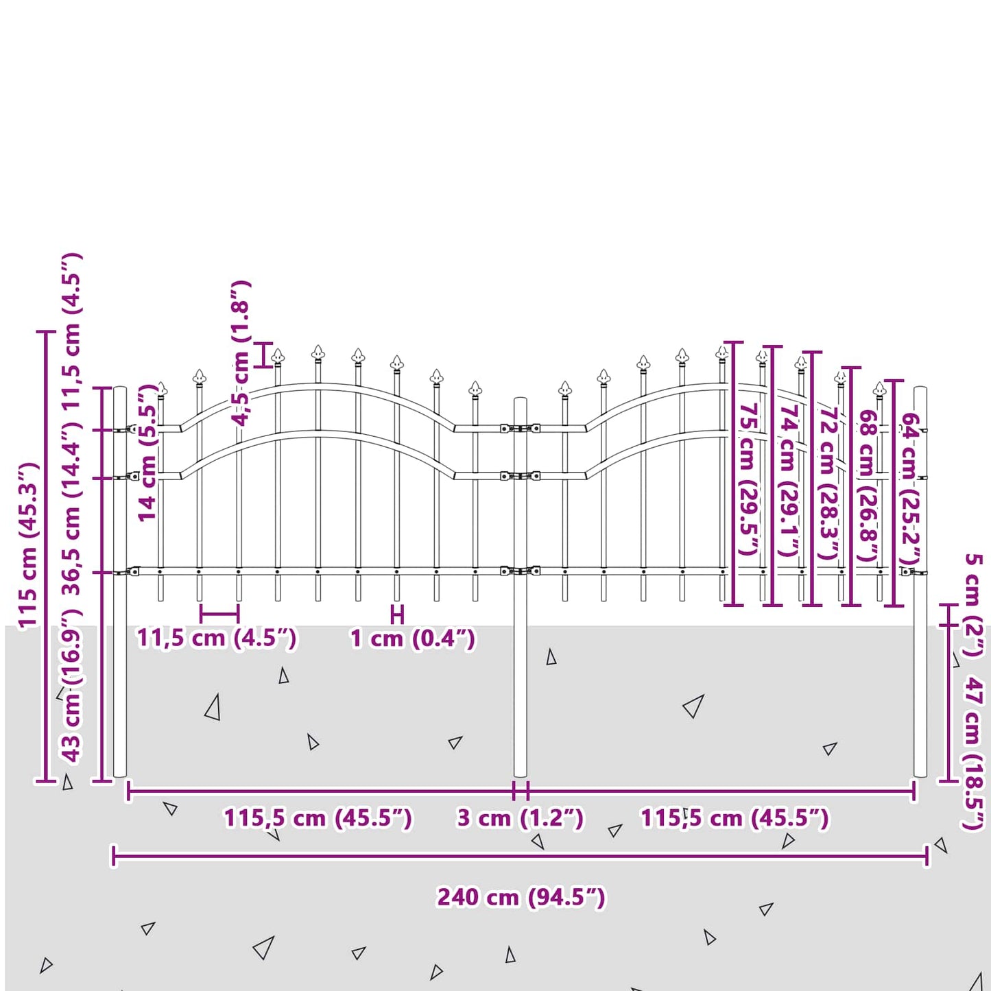 Garden Fence Woerden Grey 240 x 115 cm Powder-coated steel