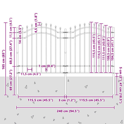 Garden Fence WOERDEN 240 x 165 cm Powder-coated steel Grey