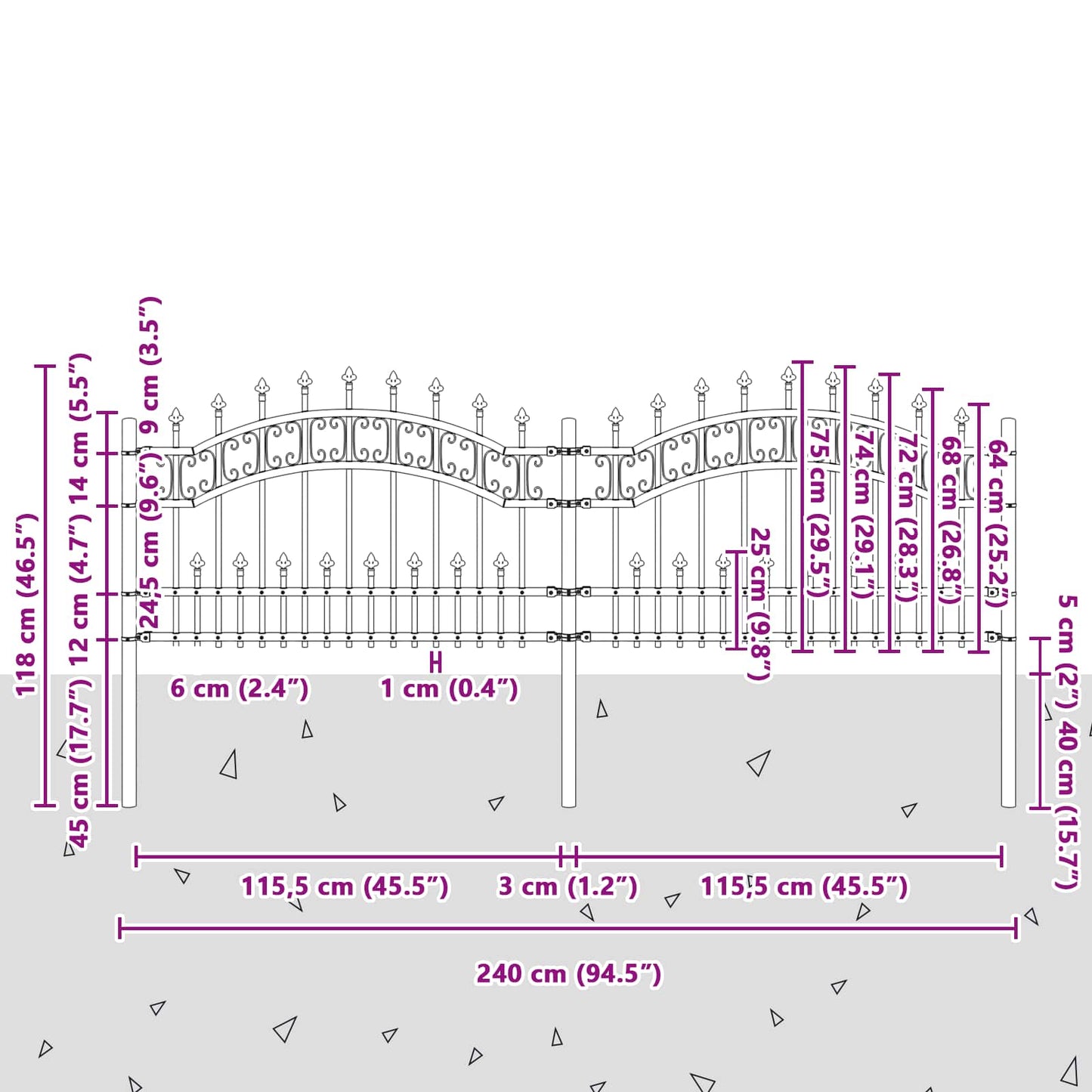 Garden Fence KAMPEN 240 x 118 cm Mesh Powder-coated steel Grey