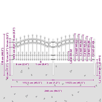 Garden Fence KAMPEN 240 x 118 cm Mesh Powder-coated steel Grey