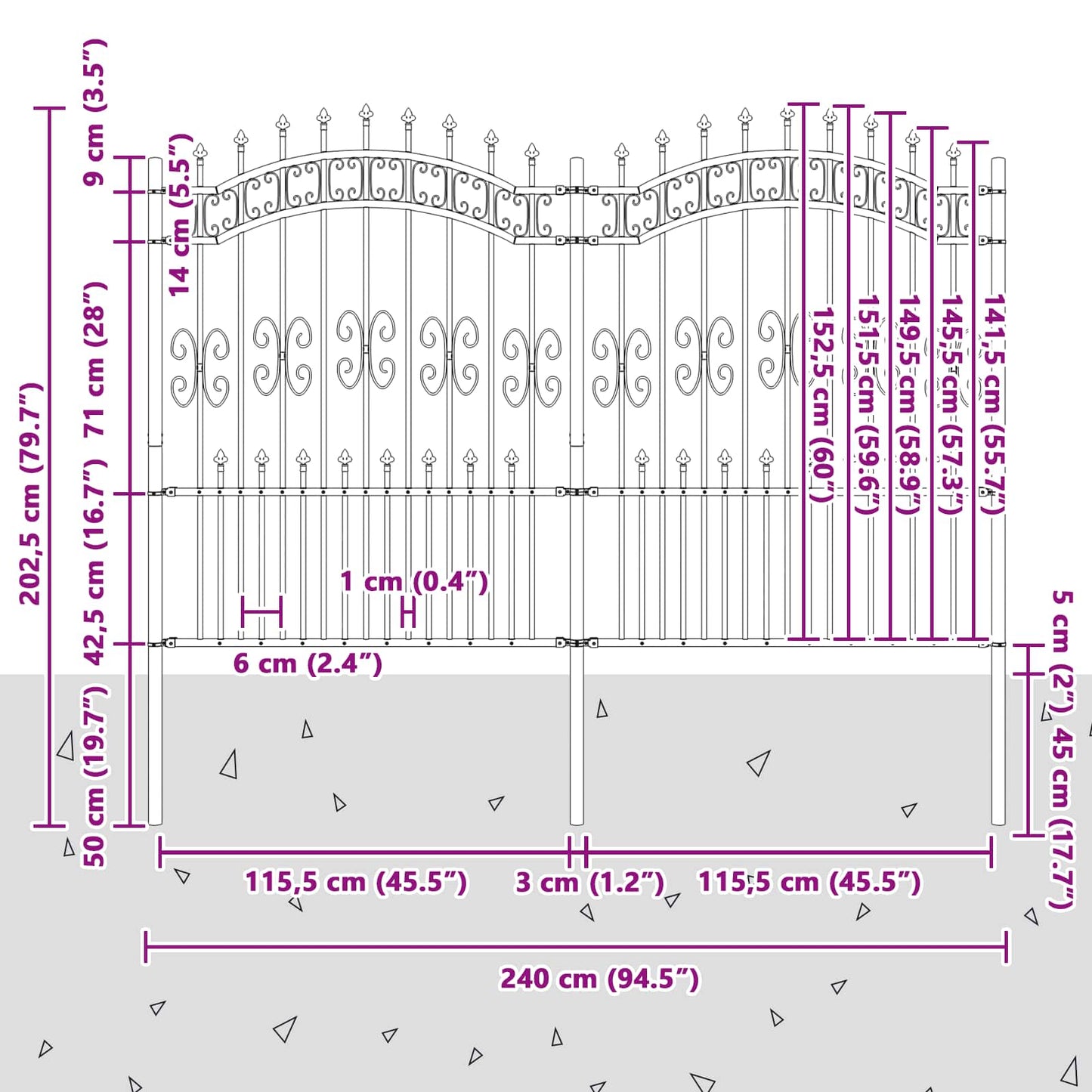 Garden Fence KAMPEN 240 x 202.5 cm Mesh Powder-coated steel