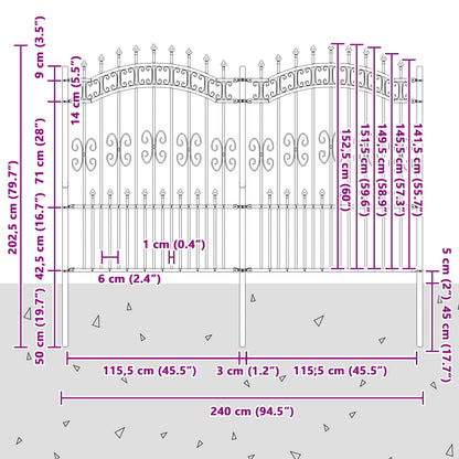 Garden Fence KAMPEN 240 x 202.5 cm Mesh Powder-coated steel