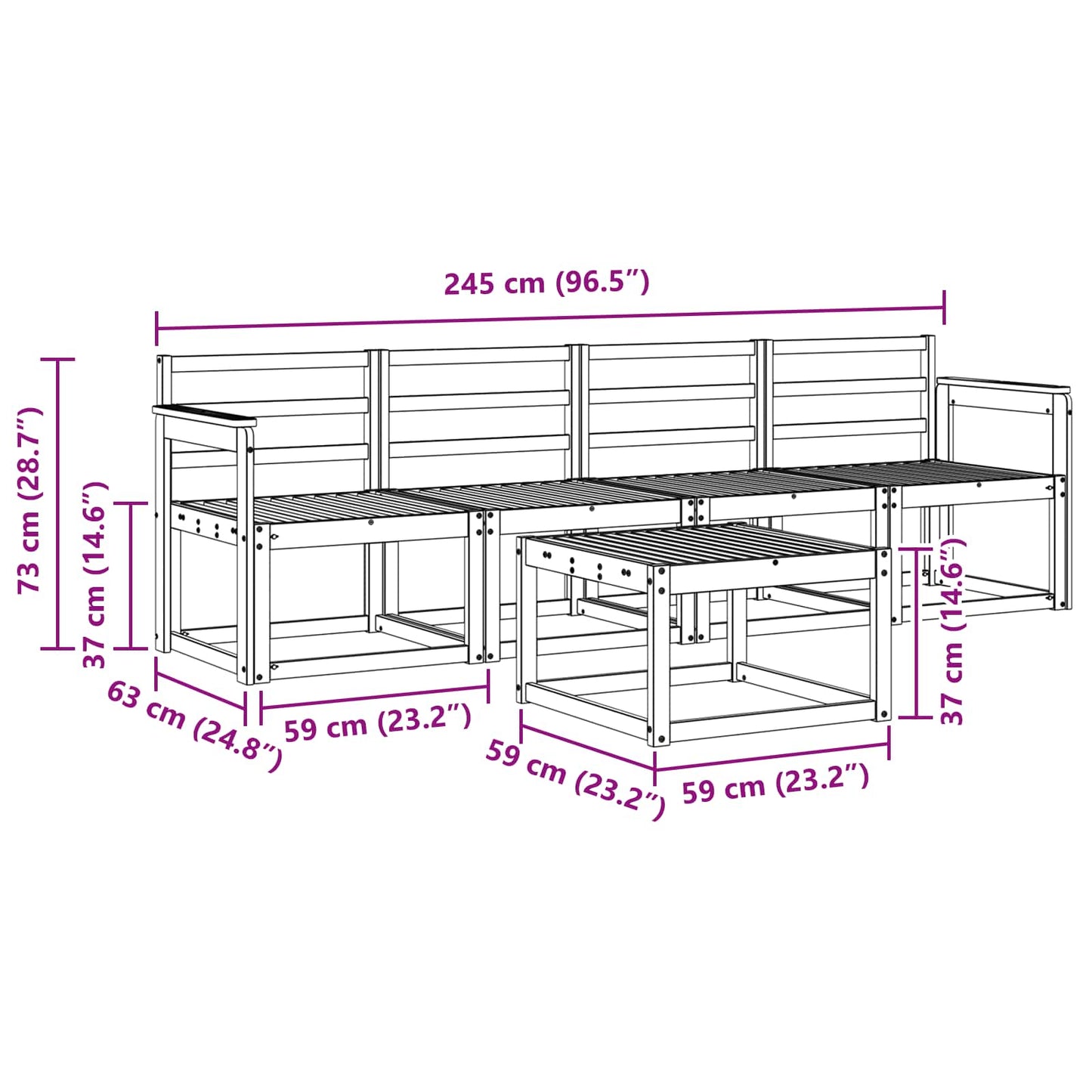 Outdoor Sofa Set 5 pcs White 59 x 59 x 37 cm Solid Acacia Wood