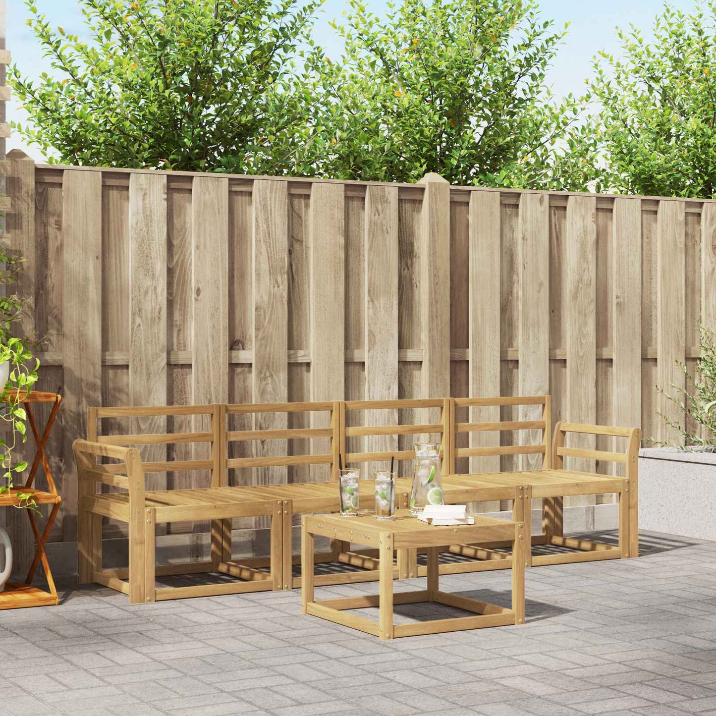 Outdoor Sofa Set 5 pcs White 59 x 59 x 37 cm Solid Acacia Wood