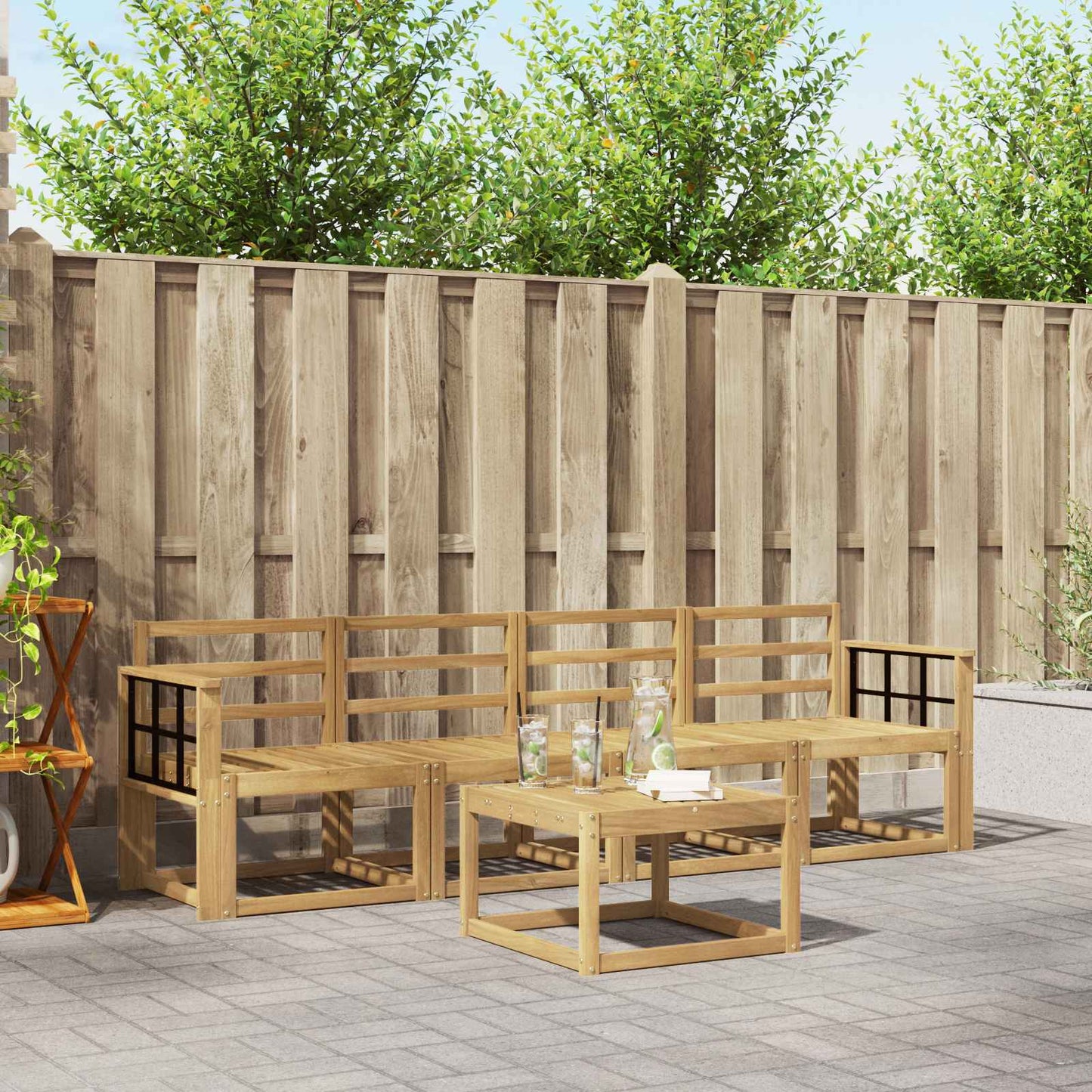Outdoor Sofa Set 5 pcs White 59 x 59 x 37 cm Solid Acacia Wood