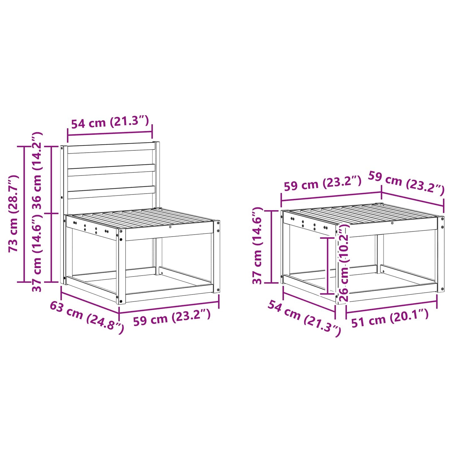 Outdoor Sofa Set 6 pcs White 59 x 59 x 37 cm Solid Acacia Wood
