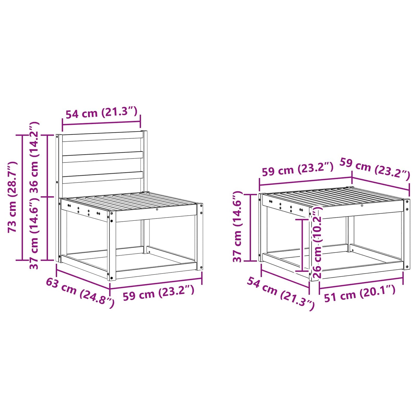 Outdoor Sofa Set 6 pcs White 59 x 59 x 37 cm Solid Acacia Wood