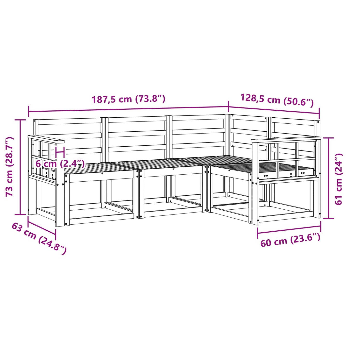 Outdoor Sofa Set 4 pcs White 187.5 x 128.5 x 73 cm